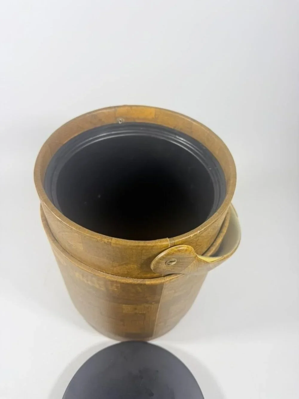Large Ice Bucket Faux Wood Grain Vintage Mid Century Retro Elmar Products Handle